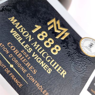 High-End Red Wine Beverage Label Sticker Gold Foil Texture Self-Adhesive Glossy Vinyl Industrial Packaging