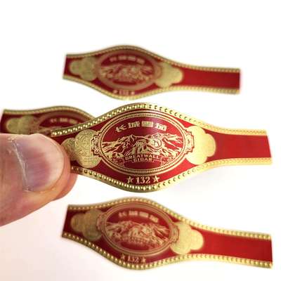 قیمت خوب Custom Round Rectangular Oval Cigar Band Label with Gold Foil Stamping and Embossed Design آنلاین